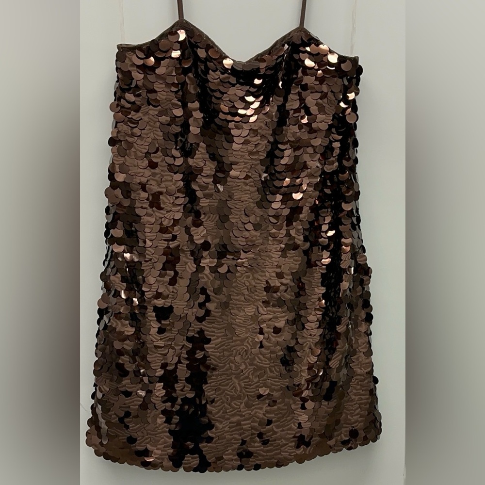 A New Day BrownBronze medium Sequin dress spaghetti Strap - Picture 4 of 6